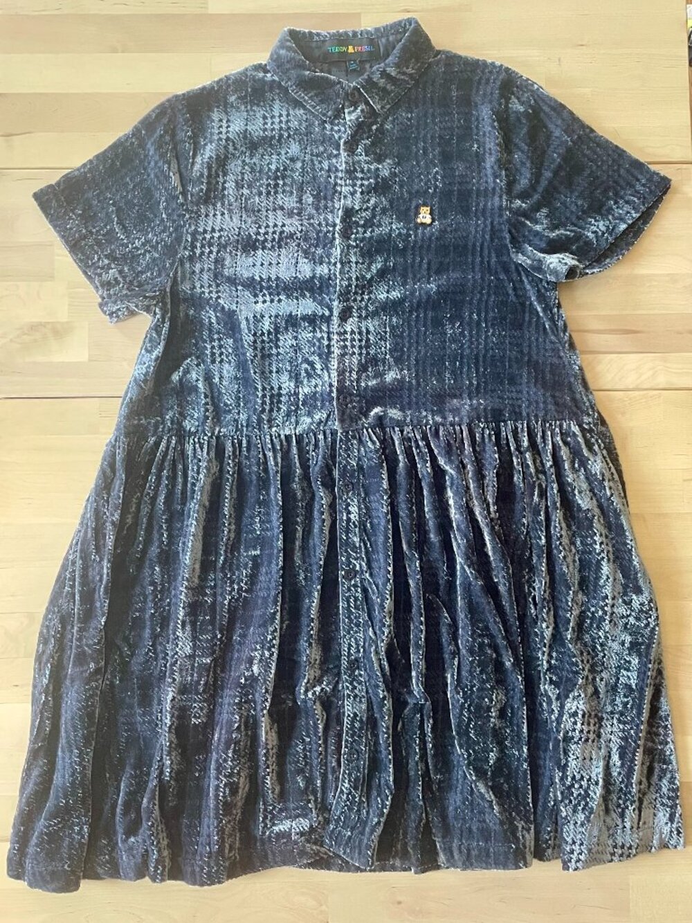 Teddy Fresh Women's Semi-Sheer Plaid Button Up Velvet Collar Dress size Small